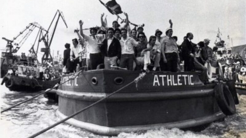 Primera travesía de la 'Gabarra' en 1983. Athletic Club