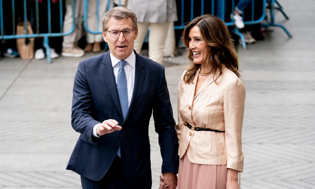 El presidente del Partido Popular, Alberto Núñez Feijóo, a su llegada a la boda del alcalde de Madrid, José Luis Martínez Almeida. EP