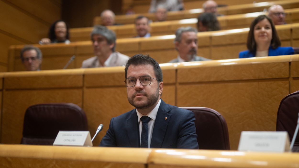 El president de la Generailtat, Pere Aragonès, durante la reunión de la Comisión General de las Comunidades Autonómas. EP. 