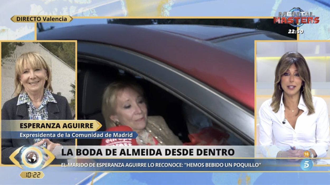 Esperanza Aguirre aborda las declaraciones de su marido en la boda de Almeida. Mediaset España