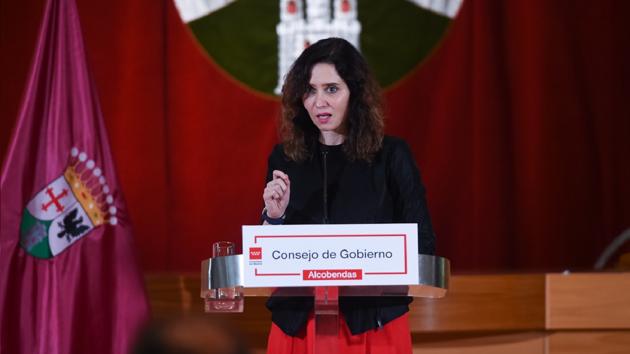 La presidenta de la Comunidad de Madrid, Isabel Díaz Ayuso, durante la rueda de prensa tras el Consejo de Gobierno. EP