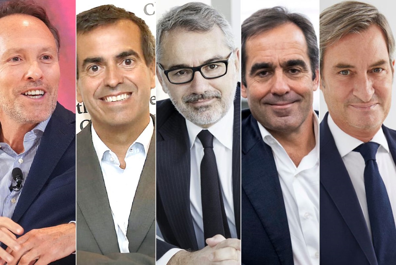 Nicolas Huss, CEO de Hotelbeds; Jordi Gallés, presidente ejecutivo de Europastry; Marc Puig, presidente y CEO de Puig; Carlos Muñoz, CEO de Volotea, y Jaume de Miquel, presidente y CEO de Tendam