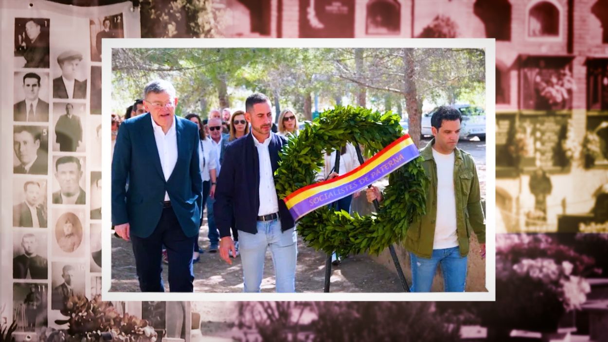 Ximo Puig en un homenaje a las víctimas del paredón de Paterna. Elaboración propia. 
