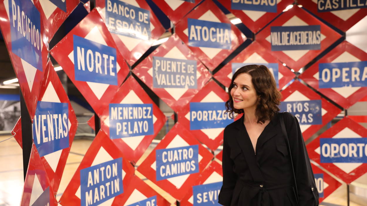 Isabel Díaz Ayuso en la presentación de una campaña publicitaria del Metro de Madrid. EP.