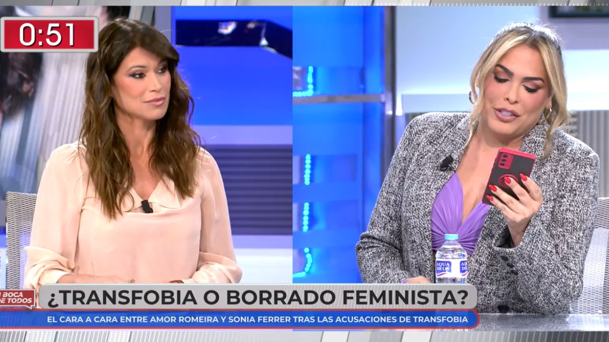 Amor Romeira afirma sufrir transfobia "por culpa de Sonia Ferrer" y no duda en enfrentarse a ella. Mediaset