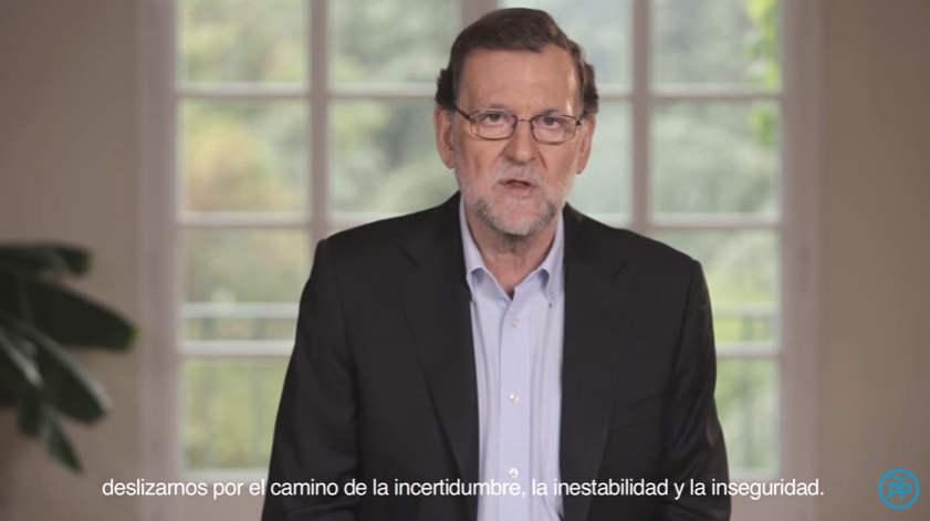 Mariano Rajoy, en el vídeo grabado en La Moncloa por el Partido Popular.