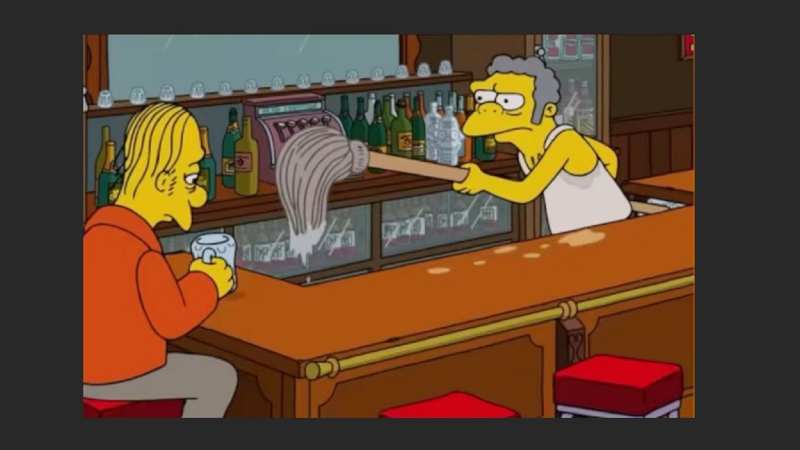 Larry Darlymple en el bar de Moe. Los Simpson