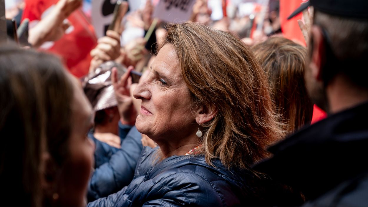 La vicepresidenta tercera del Gobierno, Teresa Ribera, en Ferraz. EP.