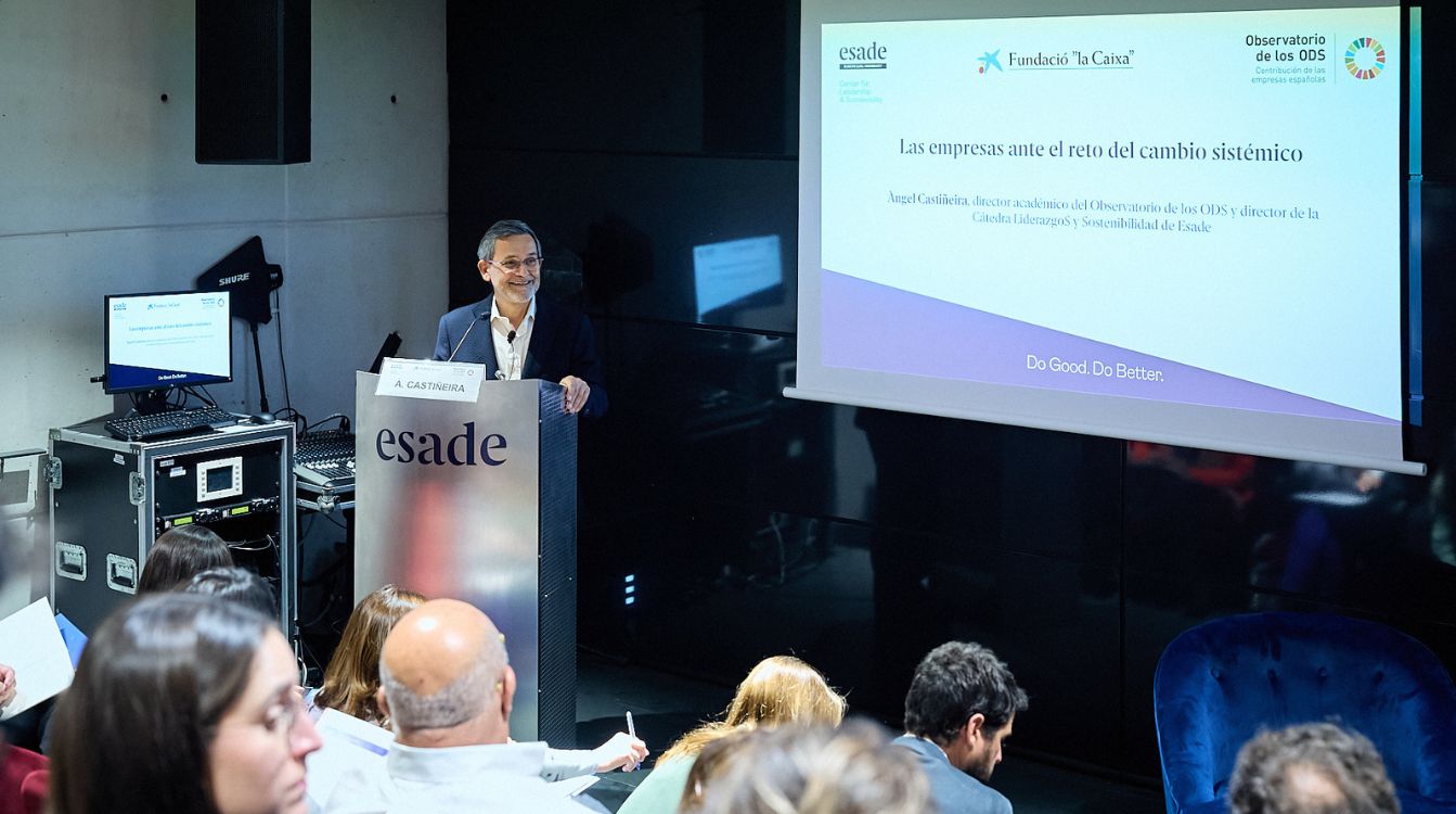 Un momento de la presentación del informe sobre la contribución de las empresas a la sostenibilidad, elaborado por Esade y el Observatorio Social de la Fundación ”la Caixa”.