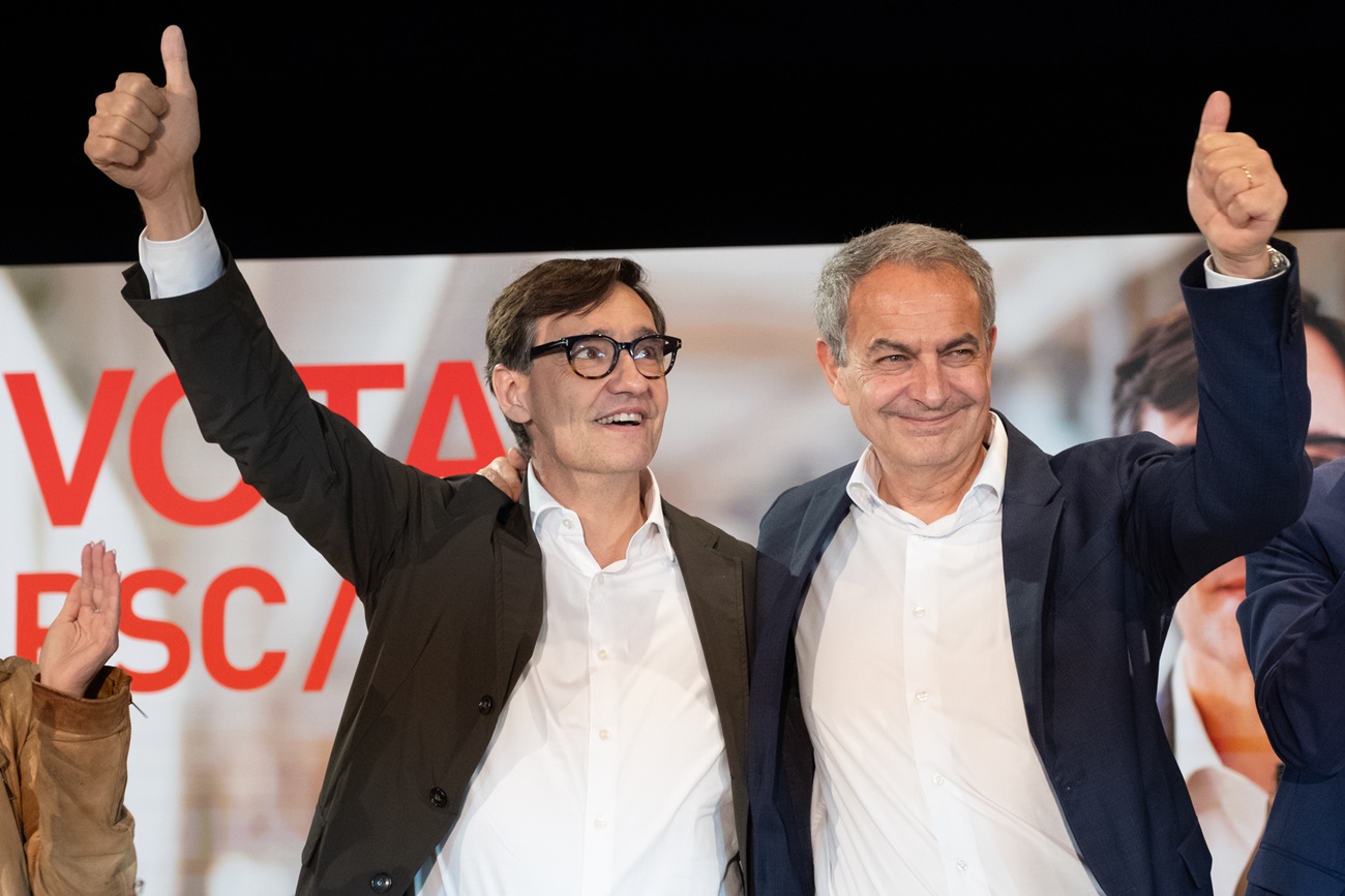 Salvador Illa junto a José Luis Rodríguez Zapatero en un acto de campaña en Lleida