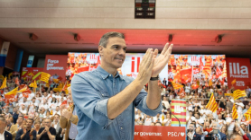 El presidente del Gobierno, Pedro Sánchez, en el cierre de campaña del PSC. EP.