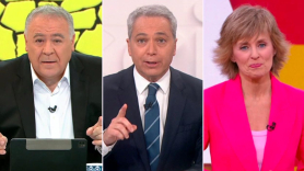 Antonio García Ferreras, Vicente Vallés y Marta Carazo, en los especiales sobre las elecciones catalanas. Atresmedia Televisión / RTVE