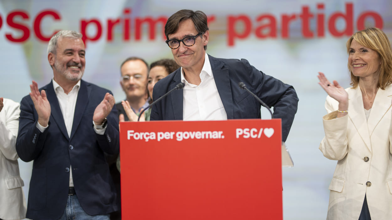 Salvador Illa, durante el seguimiento de la jornada electoral en Cataluña. EP. 