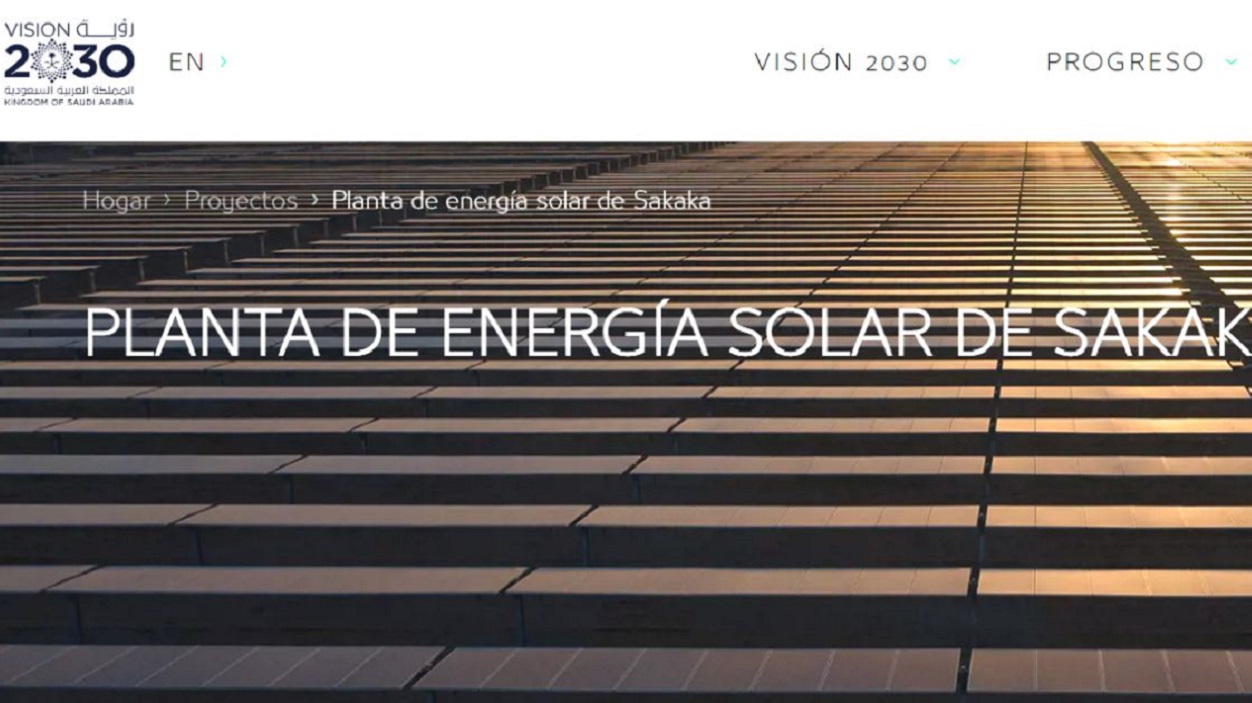Planta de Energía Solar de Sakaka en Arabia Saudí en la web de Visión Saudí 2030.