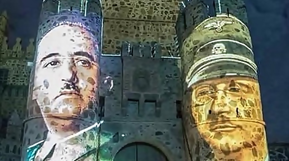 Imágenes de Franco y Himmler sobre el castillo de Guadamur. 