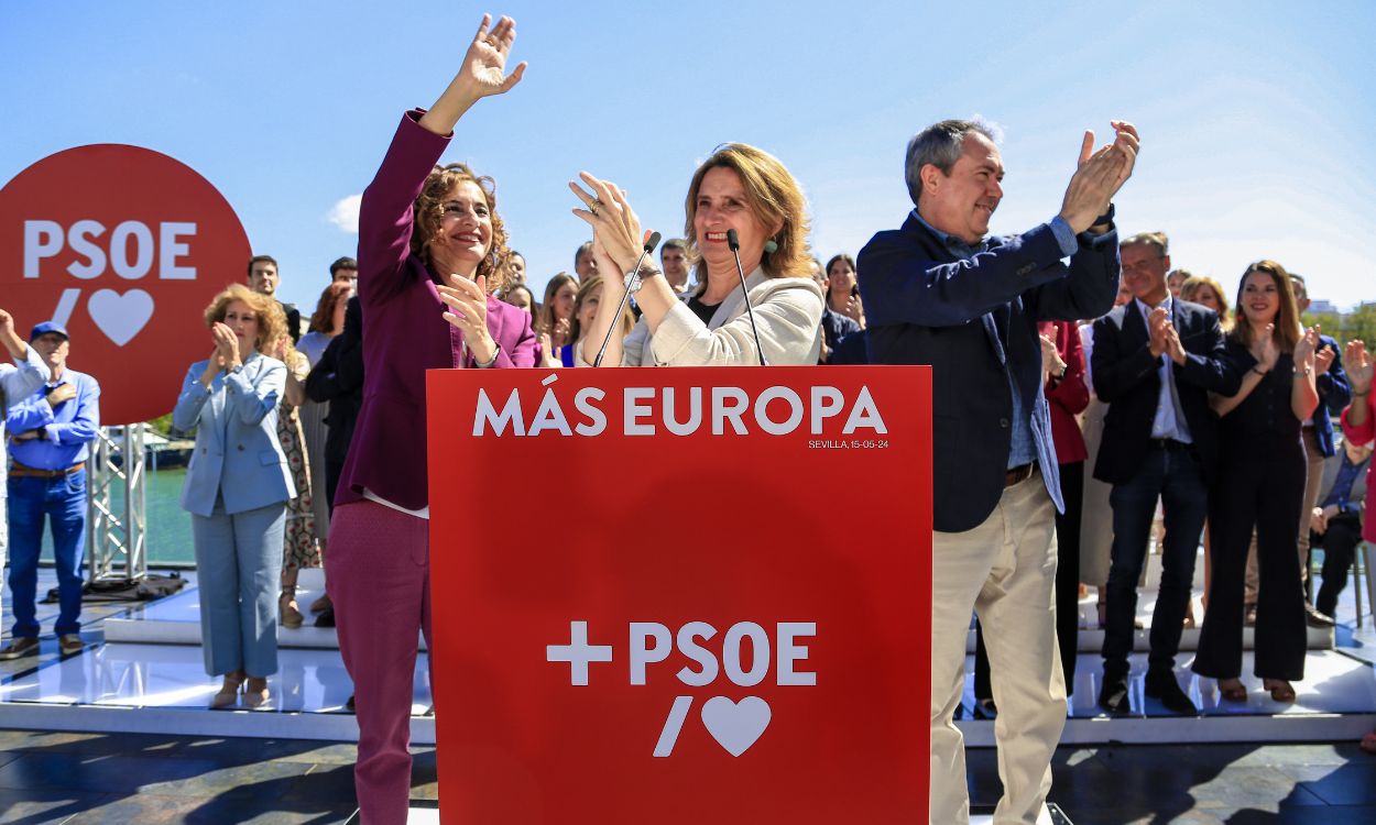 Presentación de la candidatura del PSOE a las elecciones europeas. Asisten Teresa Ribera, María Jesús Montero y Juan Espadas. Imagen: Tamara Rozas / ElPlural.