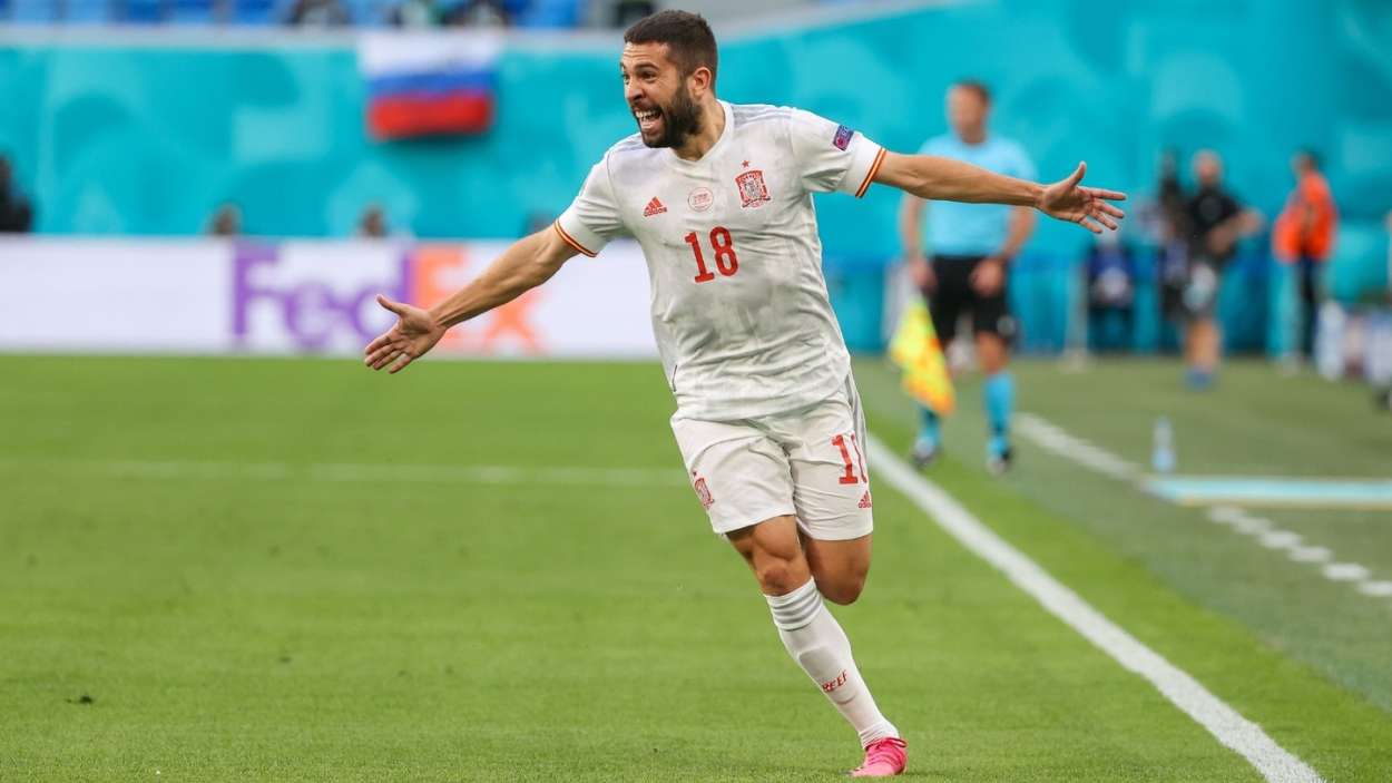 Jordi Alba celebra el 0-1 en el Suiza-España de cuartos de final de la Eurocopa 2020 | EP