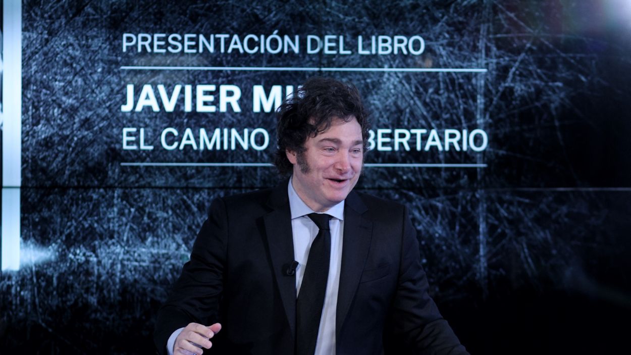 El presidente de Argentina, Javier Milei, en la presentación de su libro en Madrid. EP.