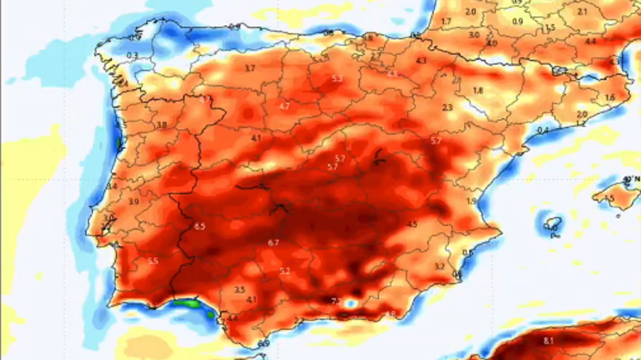 Mapa de temperatura este fin de seman en España. X de eltiempo.es