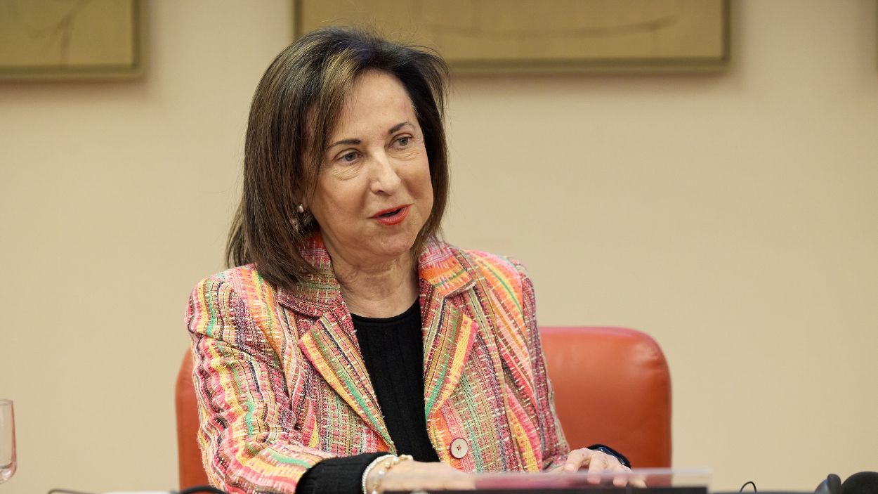 La ministra de Defensa, Margarita Robles, en una comparecencia desde el Congreso de los Diputados. EP.