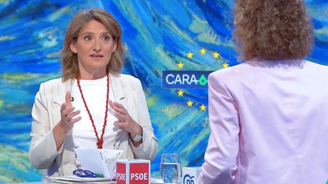 La candidata del PSOE a las elecciones europeas, Teresa Ribera, en el cara a cara contra Dolors Montserrat. LaSexta.
