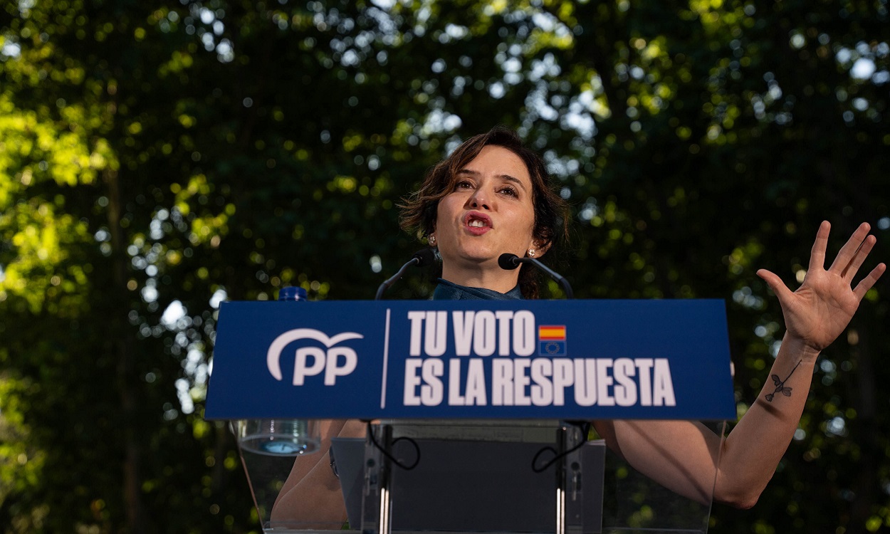 Isabel Díaz Ayuso durante un mitin en el inicio de la campaña europea. EP