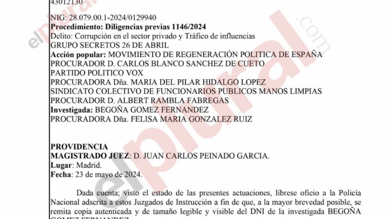 Petición del DNI de Begoña Gómez. EP Petición del DNI de Begoña Gómez. EP