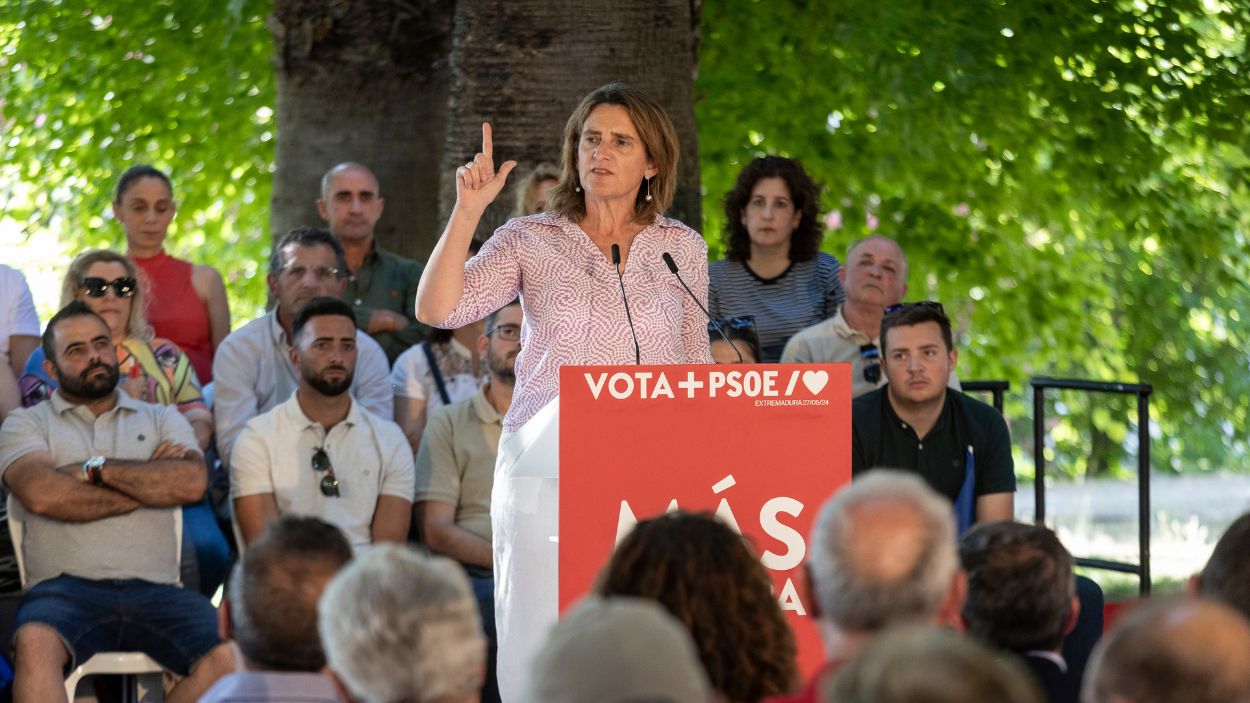 La candidata socialista a las elecciones europeas, Teresa Ribera, en un acto en Extremadura. EP.
