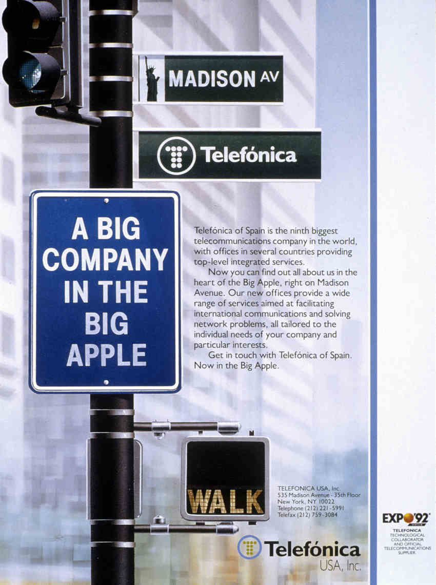 Cartel de Telefónica con la apertura de sus oficinas en Nueva York