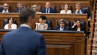 El presidente del Gobierno, Pedro Sánchez, en una sesión de control en el Congreso, frente a la bancada del PP. EP.