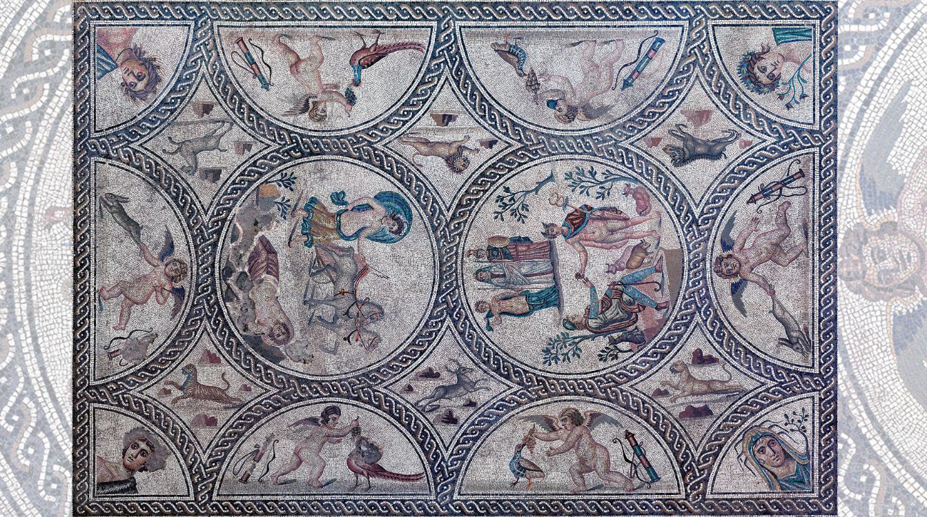 Mosaico romano Amores, en el Yacimiento Arqueológico de Cástulo (Linares)