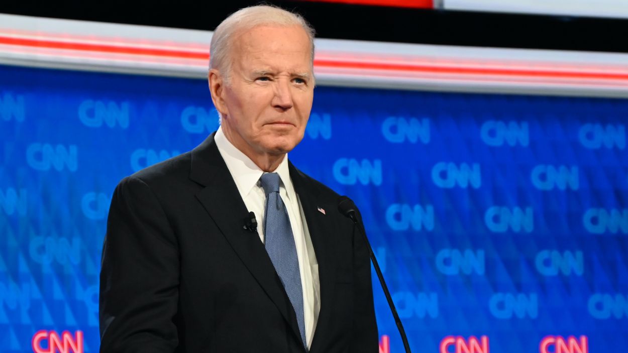 El candidato demócrata a la reelección, Joe Biden, durante el primer debate presidencial ante su homólogo republicano, Donald Trump. EP. 