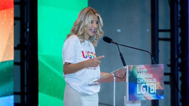 La vicepresidenta segunda y ministra de Trabajo y Economía Social, Yolanda Díaz, en las 'III Jornadas confederales LGTBI' de UGT. EP