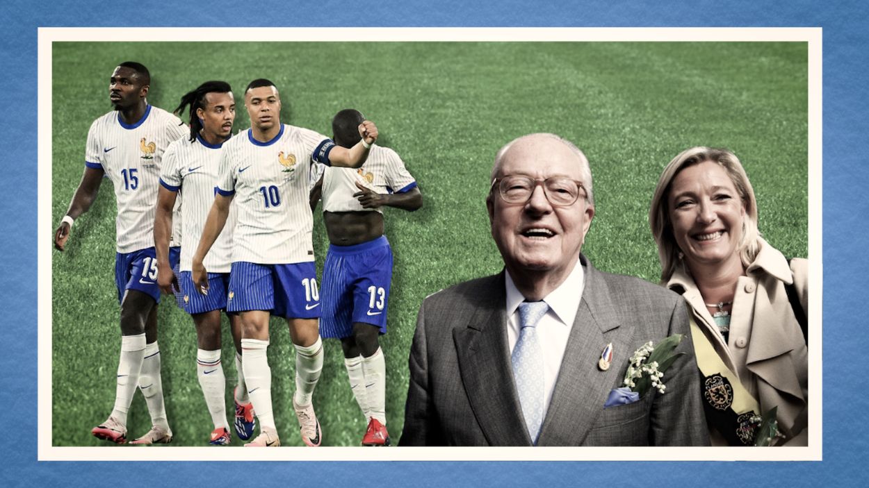 Ilustración de Jean- Marie y Marine Le Pen y jugadores de la selección francesa. Elaboración propia.