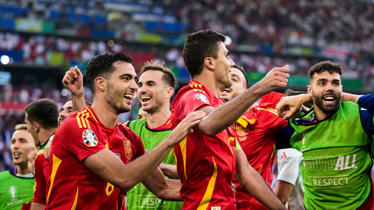 La selección española celebrando la victoria frente a Alemania el pasado viernes. EP