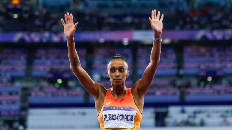 La atleta española y medallista olímpiaca en Tokyo 2020, Ana Peleteiro, tras su concurso en la final de triple salto de París 2024. EP.