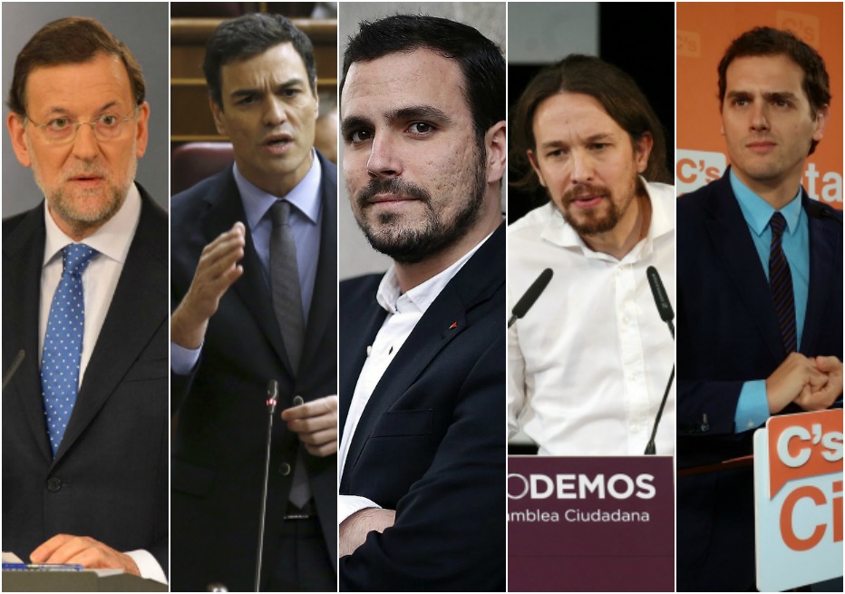 Los líderes de PP, PSOE, IU, Podemos y Ciudadanos