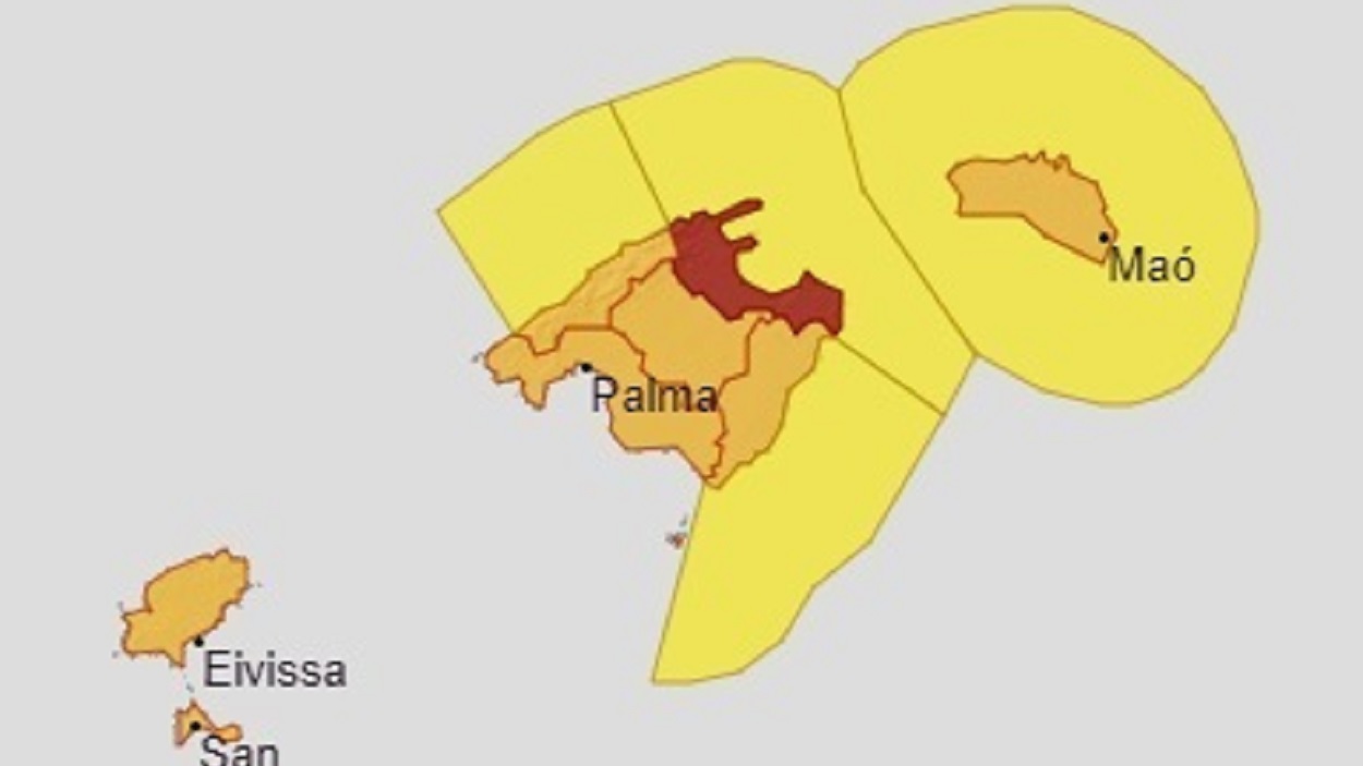 Mapa de alertas en Baleares. AEMET