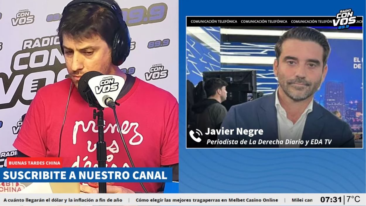 Javier Negre, entrevistado en el programa argentino 'Radio con Vos'. Redes sociales.
