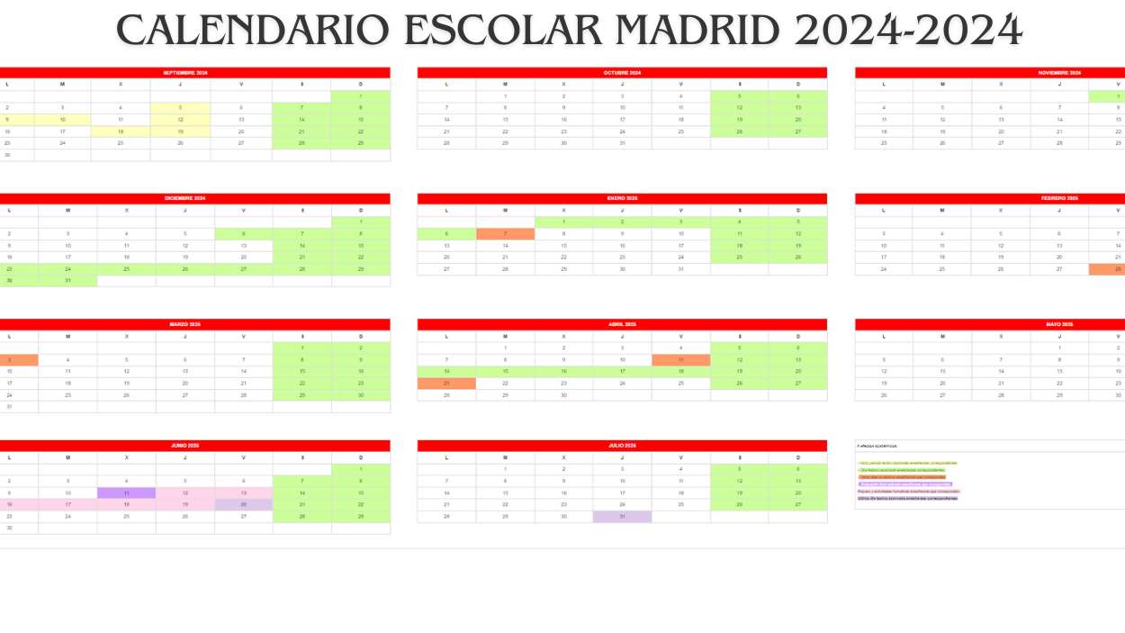 Calendario escolar 2024-2025 de la Comunidad de Madrid