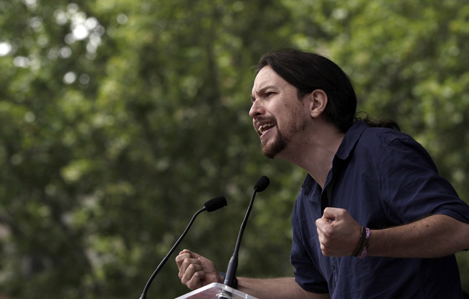 El líder de Podemos durante el acto de este sábado en Barcelona. 