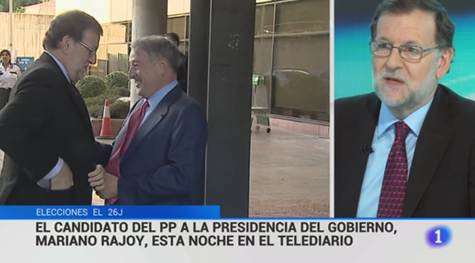 El candidato Rajoy recibido por el PPresidente de la PPTVE... Más que amigos, como se ve. Ningún otro candidato tuvo ese privilegio