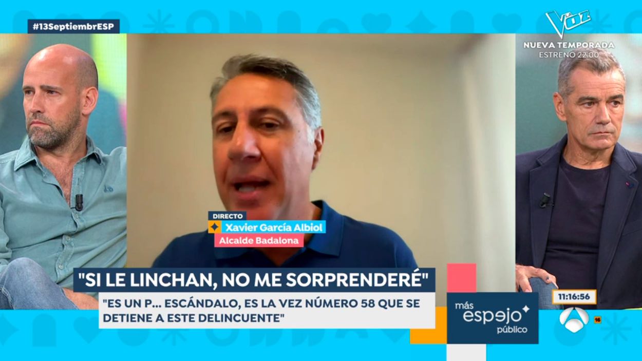 Gonzalo Miró, Xavier García Albiol y Toni Cantó, en 'Espejo Público'. Atresmedia Televisión