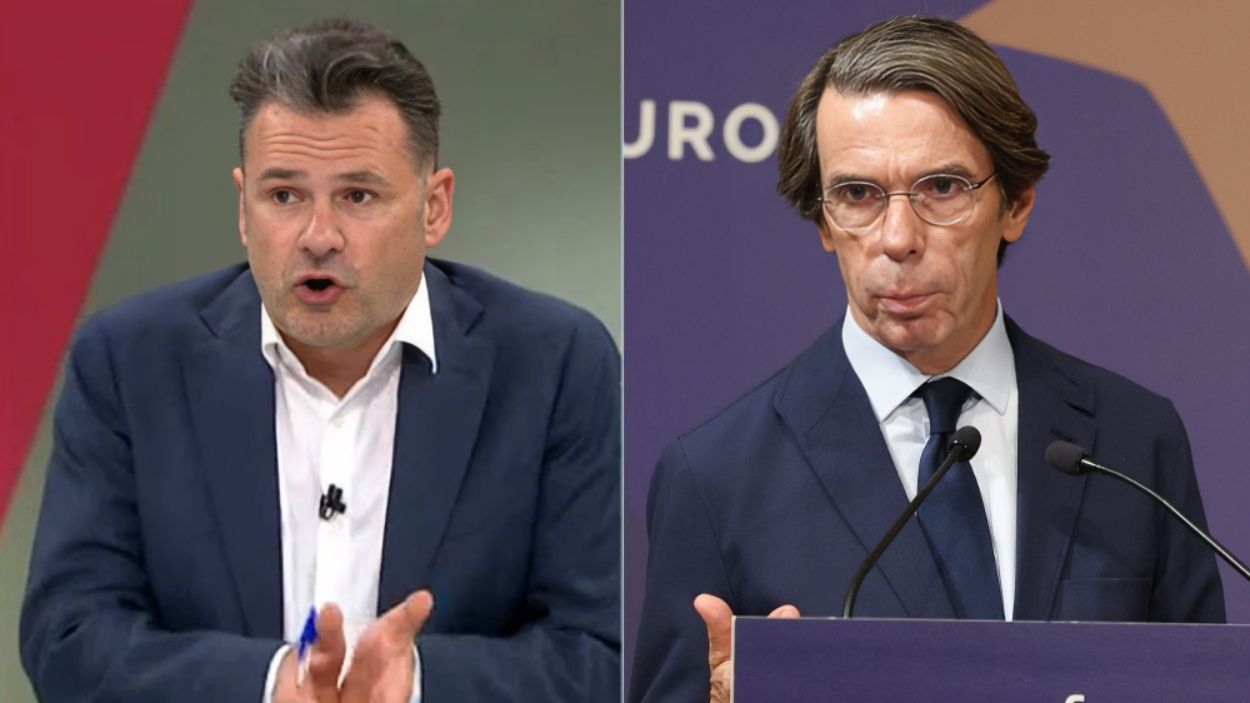 Iñaki López, en 'Mas Vale Tarde', y José María Aznar, en una ponencia. Atresmedia Televisión / EP