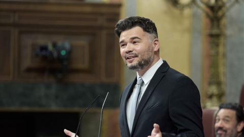 El portavoz de ERC en el Congreso, Gabriel Rufián, interviene durante una sesión de control al Gobierno, en el Congreso de los Diputados