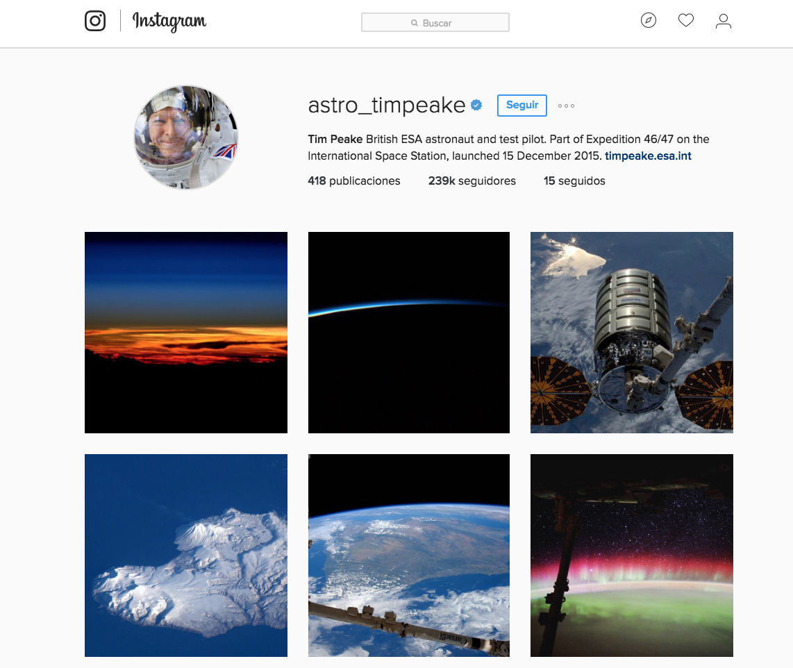 Tim Peake, astronauta e instagramer