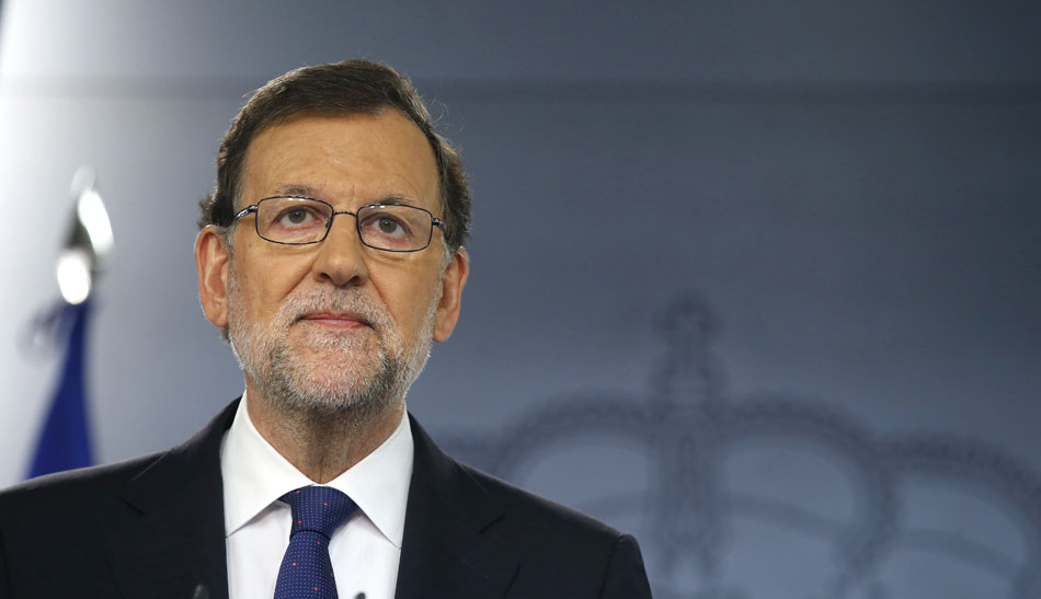 El presidente del Gobierno, Mariano Rajoy, durante su comparecencia en el Palacio de La Moncloa