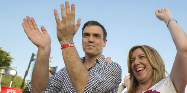 Susana Díaz y Pedro Sánchez, mitin final campaña 26J en Sevilla. 