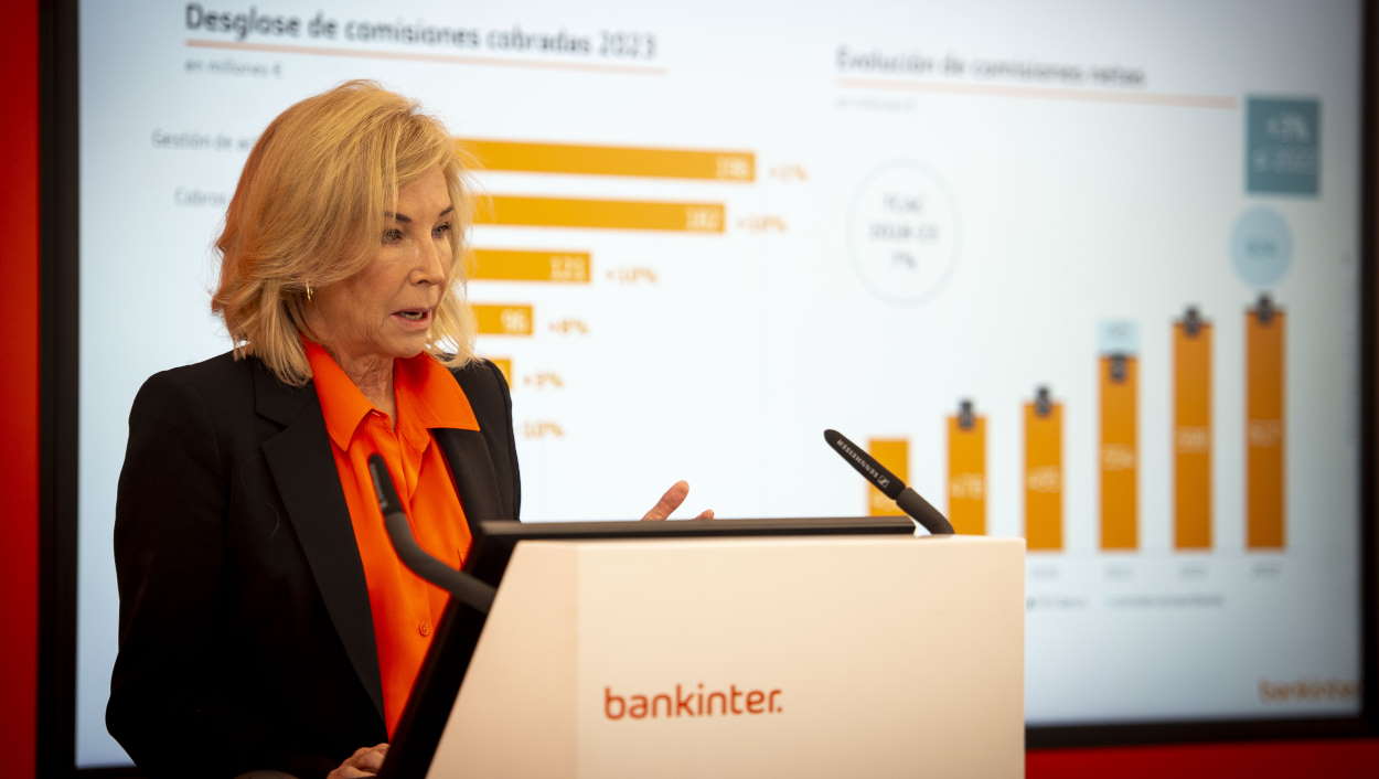 La presidenta de Bankinter, María Dolores Dancausa, en una presentación de resultados anterior. EP