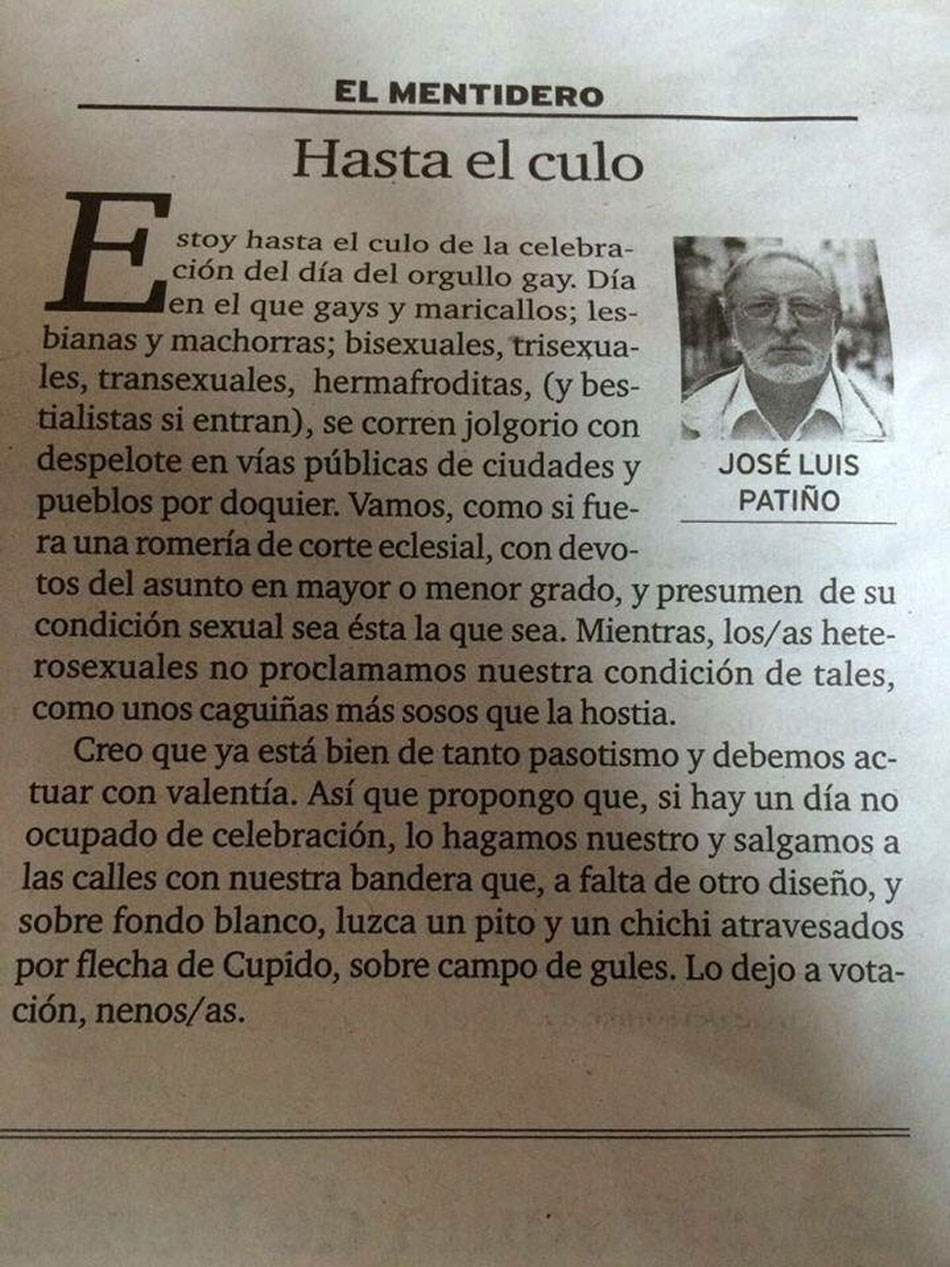 Imagen de la edición impresa del 'Diario de Ferrol' con el artículo homófobo